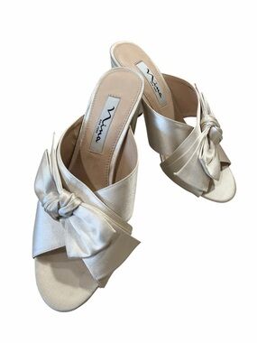 Nina Champagne Satin Knot Mules Size 6.5M